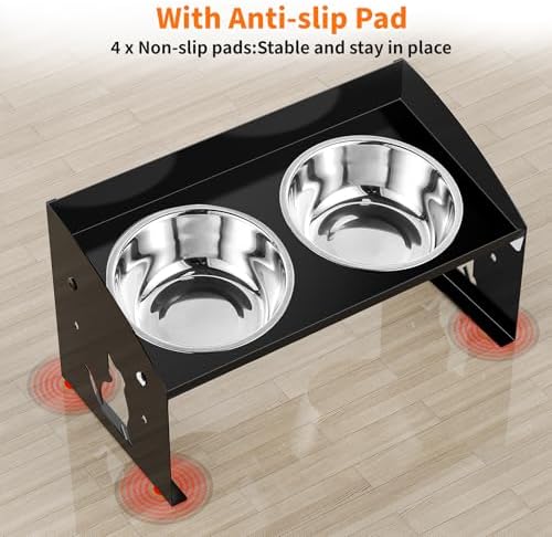 Elevated Cat Bowls with Splash Proof, 12°Tilted No Spill Raised Cat Food Water Bowls Set, Stainless Steel Pets Dishes with Adjustable Cute Metal Stand for Indoor Kitten Puppy, Anti-Vomiting - Image 6