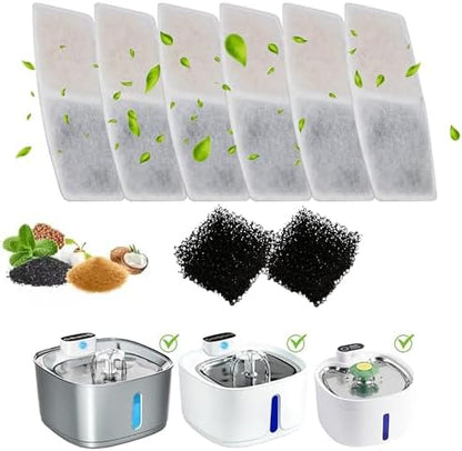Replacement Filter for Stainless Steel Water Fountain, Pack of 6 Filters and 2 Sponges (WF01F) by PetFeederPro