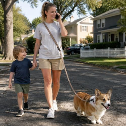 Kazazoo Hands-Free Adjustable Length 5-8 Ft Dog Leash, Crossbody & Waist for Dog Walking, Running for Dogs with Reflective Strips, Ballistic Nylon, Waist Belt Adjustable, Lightweight Brown M - Image 3