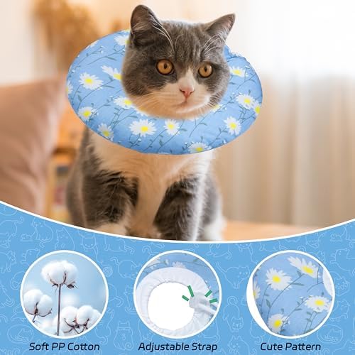 Seyezo Cat Cone Collar Soft, Adjustable Cat Recovery Cone, Blue Daisy, S - Image 3