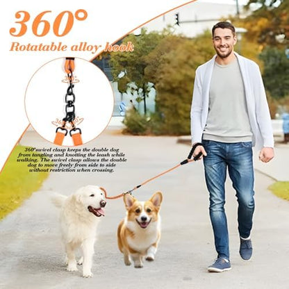 Dog Double Leashes,Rope Bungee Four Leash with Padded Handle Removable for 4 Dogs,Tangle-Free, Padded Handles, 360° Swivel Control (Orange, 4 Way) - Image 2
