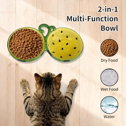 10° Tilted Ceramic Cat Bowls Set - Elevated Food & Water Dishes, Ergonomic Design for Cats, Kittens & Small Dogs, 9.4" x 5.1" x 2.3" (Yellow) - Image 3