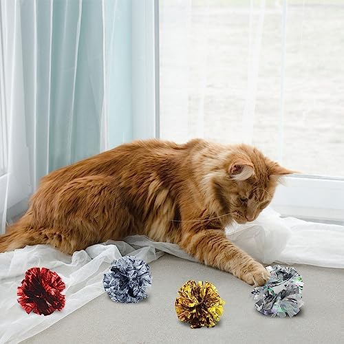 Andiker 3.54inch Mylar Cat Crinkle Balls, 4pcs Colorful and Sparkling Crinkle Ball Lightweight Easy to Carry Cat Ball Toy Interactive Cat Toys for Indoor Cats to Kill Time and Keep Fit (Mixing Color) - Image 4