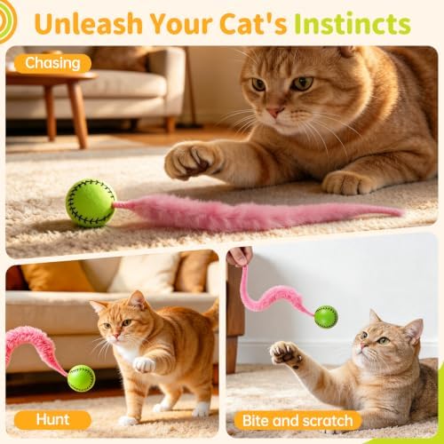 SHENGSEN Bouncy Ball with Tail Cat Toys 5 Packs - Image 4