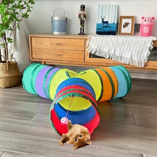 3-Way Collapsible Cat Tunnel Tube Toy Rainbow Y-Shape by Mabaytir