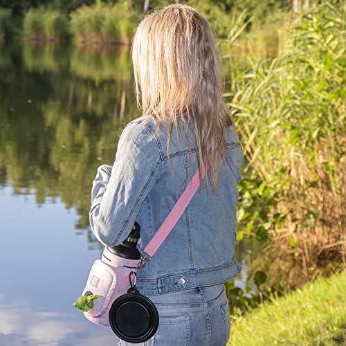 Made Easy Kit Water Bottle Carrier with Pocket for Dog Poop Waste Bags and Adjustable Padded Shoulder Strap (Large (32oz) with Bowl, Pink, Marble) - Image 4