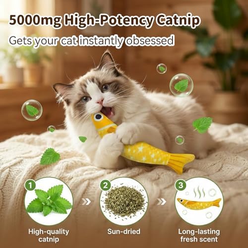Cat Toys for Indoor Cats, Fish-Shaped Pillow, 2 Pack Yellow + Purple - Image 2