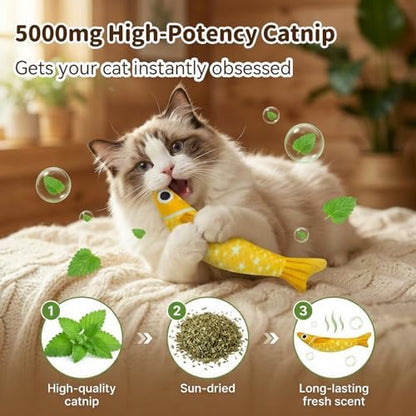 Cat Toys for Indoor Cats, Fish-Shaped Pillow, 2 Pack Yellow + Purple - Image 2