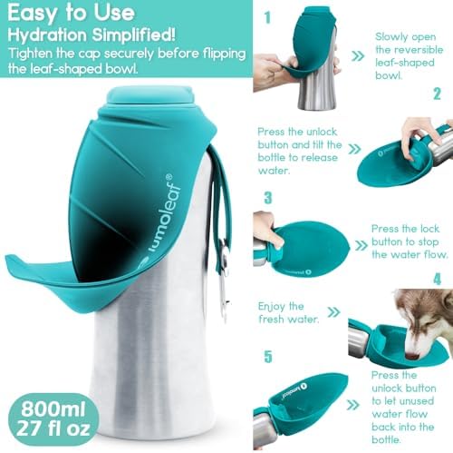 LumoLeaf Portable Dog Water Bottle 27 OZ, Stainless Steel Pet Travel Water Bottle Dispenser for Walking, Hiking and Outdoor, Portable Water Bowl for Large Dogs (Blue) - Image 5