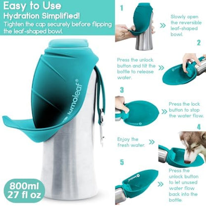 LumoLeaf Portable Dog Water Bottle 27 OZ, Stainless Steel Pet Travel Water Bottle Dispenser for Walking, Hiking and Outdoor, Portable Water Bowl for Large Dogs (Blue) - Image 5
