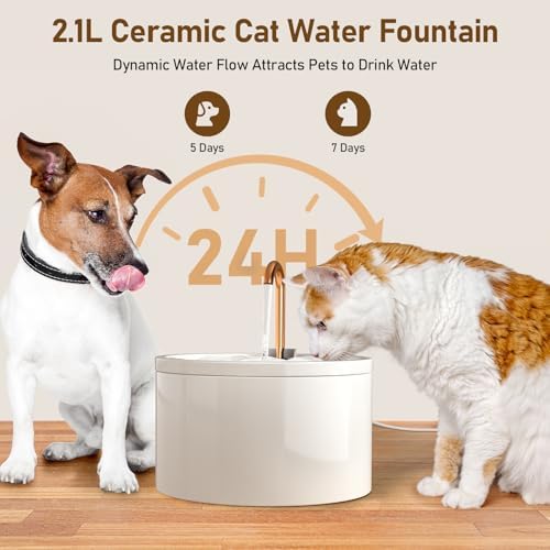 DOOOB Ceramic Cat Water Fountain, Ceramic Cat Fountain with Copper Spout - Image 5
