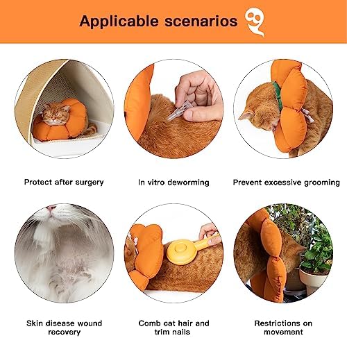 Cat Cone Collar,Cute Waterproof Recovery Collar,Anti-Bite Lick Wound Healing Safety Elizabethan e Collar for Cats,Orange Pumpkin Cat Halloween Costume - Image 4
