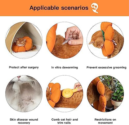 Cat Cone Collar,Cute Waterproof Recovery Collar,Anti-Bite Lick Wound Healing Safety Elizabethan e Collar for Cats,Orange Pumpkin Cat Halloween Costume - Image 4