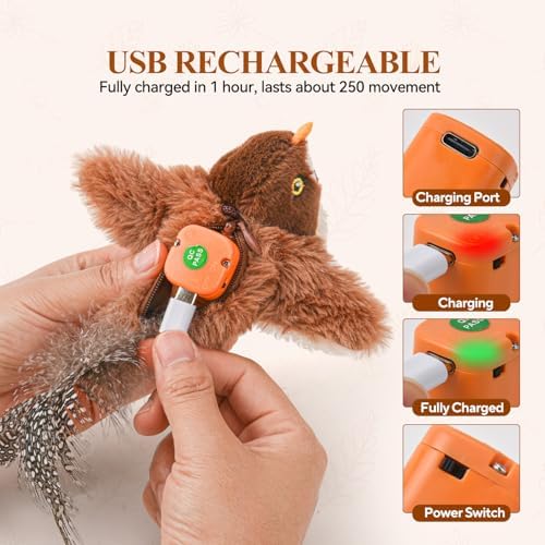 LIFLIX Small Flappy Bird Cat Toy, Interactive Flapping Chirping Wings (No Flying) Cat Toy, Simulated Sparrow Catnip Toy for Indoor Cats and Kittens, Sound on/Off Switchable, 5.51×4.72×1.97 Inches - Image 5