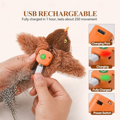LIFLIX Small Flappy Bird Cat Toy, Interactive Flapping Chirping Wings (No Flying) Cat Toy, Simulated Sparrow Catnip Toy for Indoor Cats and Kittens, Sound on/Off Switchable, 5.51×4.72×1.97 Inches - Image 5