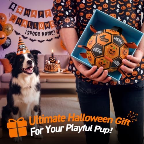 QDAN Halloween Dog Toys, Soccer Balls with Straps, 6 Inch Interactive Toys - Image 3