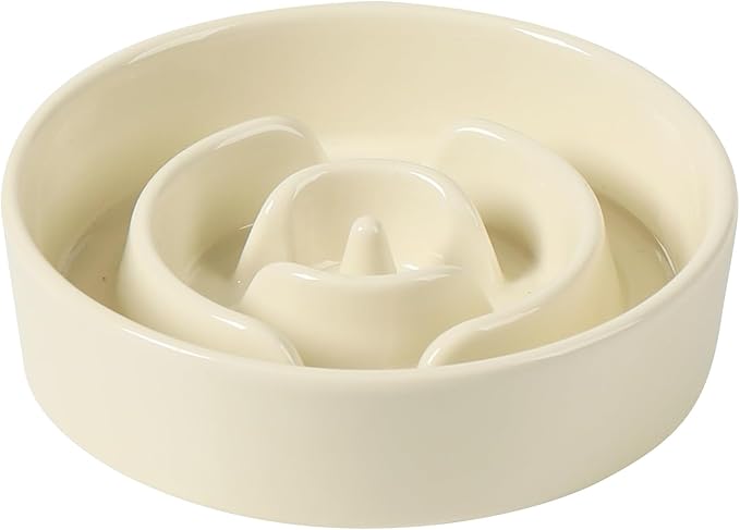 Ceramic 0.9 Cup Dog Bowl Slow Feeder for Small Dog, 6.1inch Pet Slow Feeder, Stop Bloat, Preventing Choking(1 Bowl-Beige)
