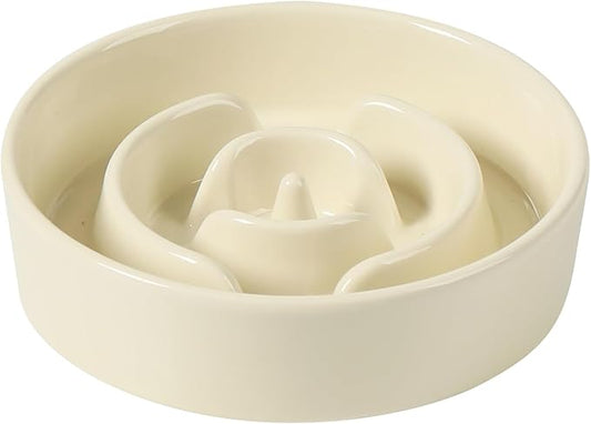 Ceramic 0.9 Cup Dog Bowl Slow Feeder for Small Dog, 6.1inch Pet Slow Feeder, Stop Bloat, Preventing Choking(1 Bowl-Beige)
