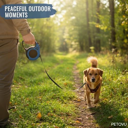 Retractable Dog Leash Features a Durable 16.5 ft (5 m) Tape for Pets up to 33 lbs, with a Smooth one-Button Brake and Lock System and an Ergonomic, Anti-Slip Handle for Safe, Controlled Walks - Image 5