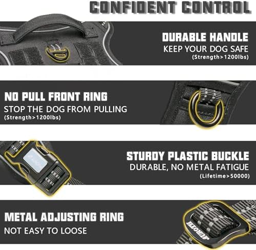 AUROTH Tactical Harness for Small Medium Dogs No Pull Adjustable Pet Harness Reflective K9 Working Training Easy Control Vest Military Service Dog Harnesses Black M - Image 3