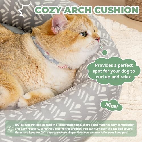 Zerbuger 20in Grey Pattern Round Dog Bed Sofa for Dogs Cats, Washable - Image 3