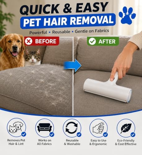 Pet Hair Remover Roller for Dogs and Cats, Reusable Self-Cleaning Lint Roller for Furniture, Couch, Carpet, Bedding and Clothing, No Refills or Batteries Required - Image 4