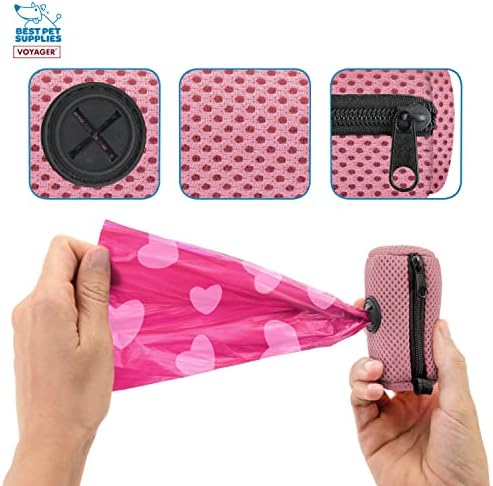 Best Pet Supplies Dog Poop Bag Holder Leash Attachment with Reusable Dispenser for Travel, Walking, Park, and Outdoor Use, Durable with Clip-On - Pink, Mesh Dispenser w/15 Bags - Image 3