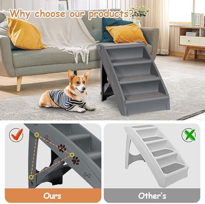 Nova Microdermabrasion Dog Stairs to Bed Pet Stairs Dog Steps for Small Dogs Washable Carpet Pet Stairs for High Bed Foldable Plastic Pet Steps (Grey), (NV0638) - Image 6