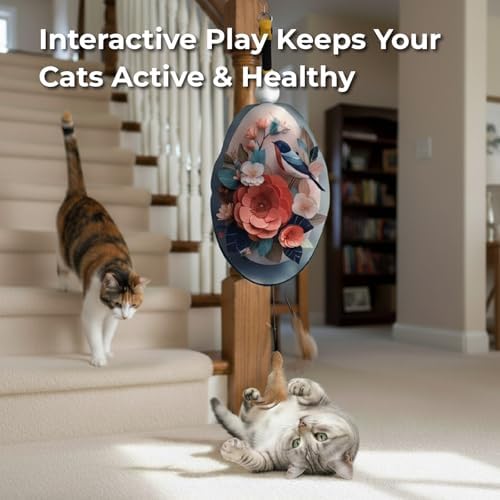 Interactive Cat Toys for Indoor Cats, Automatic Concealed Hide and Seek Hanging Feather Cat Toy, Rechargeable Motion-Activated Enrichment Toys for Bored Adult Cats (Bird & Flowers Pattern） - Image 5