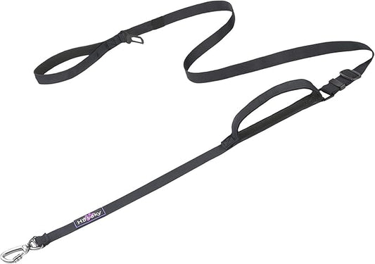 Hotsky Heavy Duty Dog Leash with Two Padded Handles,4.5-6 FT Adjustable Nylon Seatbelt Dog Leash with Traffic Handle and Carabiner for Large Medium and Small Breed Dogs that Pull,Black