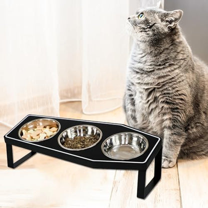 Gothic Cat Food Bowls Elevated, Raised Cat Bowls for Indoor, Non-Slip Stand & Wood Board, Stainless Steel and Whisker Friendly Food Bowls (Cat Bowl*3) - Image 7