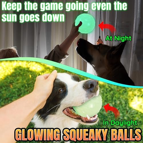 LECHONG 4-Pack 3.5” Glow Squeaky Dog Balls,Bouncy Glow in The Dark Dog Ball with Squeaker, Durable Dog Rubber Ball Toys Glowing Fetch Balls for Medium Large Dogs Nighttime Playing Indoors & Outdoors - Image 2
