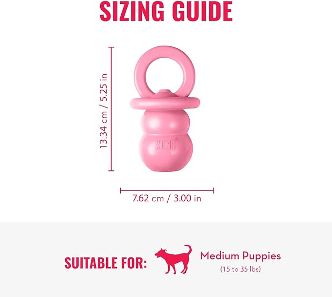 KONG Puppy Binkie - Pacifier Dog Toy for Puppies - Stuffable Treat Chew Toy for Treats - Durable Natural Rubber for Teething Puppy - for Medium Puppies - Pink