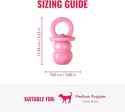 KONG Puppy Binkie - Pacifier Dog Toy for Puppies - Stuffable Treat Chew Toy for Treats - Durable Natural Rubber for Teething Puppy - for Medium Puppies - Pink