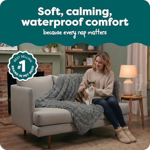 Furhaven Waterproof Throw Blanket for Dogs & Indoor Cats, Reversible Protective Pet Blanket, Medium, Long Faux Fur & Velvet, Gray - Image 3