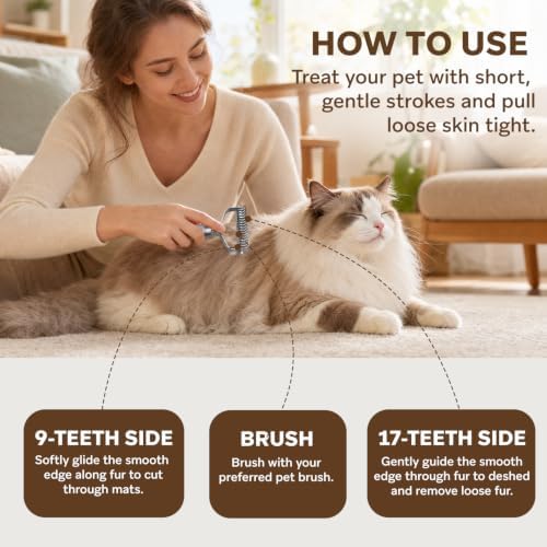 Undercoat Rake for Dogs - Professional Pet Shedding Dematting Comb with Wood Handle, Stainless Steel Blades for Pet Cats Dogs Matted Hair Tangles Removing - Image 2