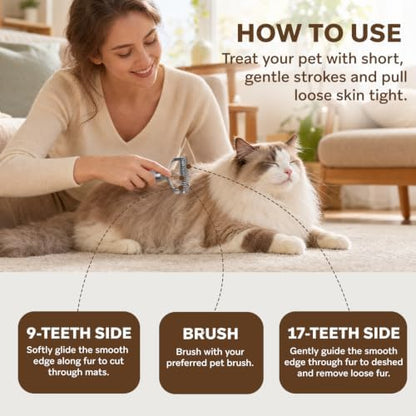 Undercoat Rake for Dogs - Professional Pet Shedding Dematting Comb with Wood Handle, Stainless Steel Blades for Pet Cats Dogs Matted Hair Tangles Removing - Image 2