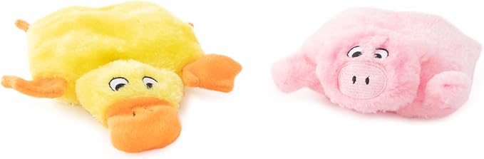ZippyPaws Squeakie Crawler - No Stuffing Dog Toy to Keep Them Busy, for Small & Medium Dogs, Squeaky Pet Toy for Boredom, Unstuffed Chew Toy, Soft Plush Puppy Products, Duck & Pig - 6.5"