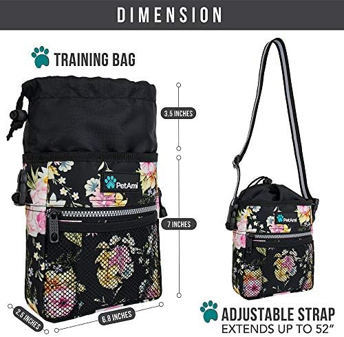 PetAmi Dog Treat Pouch, Pet Treat Pouch for Training, Dog Walking Bag Holder for Kibbles, Pet Food Toy, Dog Trainer Essentials Supplies, Poop Bag Dispenser, 3 Ways to Wear (Floral Black) - Image 6