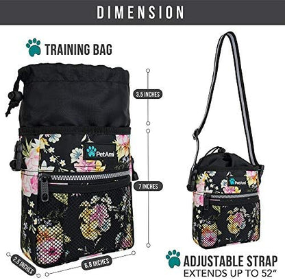 PetAmi Dog Treat Pouch, Pet Treat Pouch for Training, Dog Walking Bag Holder for Kibbles, Pet Food Toy, Dog Trainer Essentials Supplies, Poop Bag Dispenser, 3 Ways to Wear (Floral Black) - Image 6