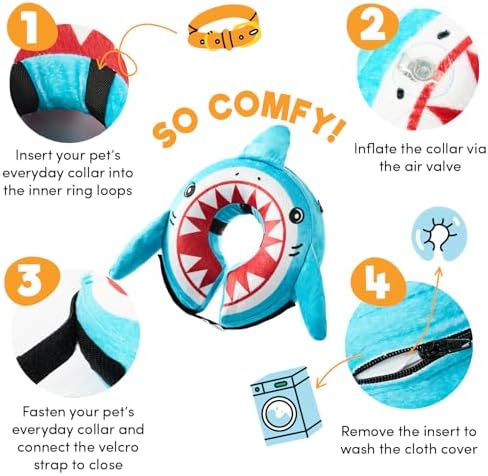 BENCMATE Inflatable Dog Cone Collar Alternative After Surgery Medium, Shark - Image 2