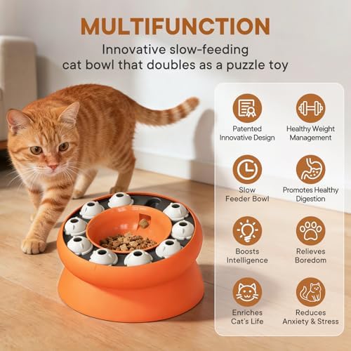 Cat Puzzle Feeder Slow Food Bowl–Interactive Slow Feeder Toys for Indoor Cats, Treat Dispensing Toy to Control Eating, Prevent Overeating & Enrichment Feeding - Image 2