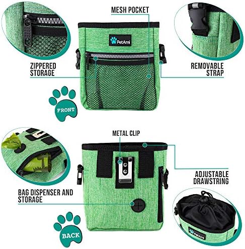 PetAmi Dog Treat Pouch, Pet Treat Pouch for Training, Dog Walking Bag Holder for Kibbles, Pet Food Toy, Dog Trainer Essentials Supplies, Poop Bag Dispenser, 3 Ways to Wear (Green) - Image 3