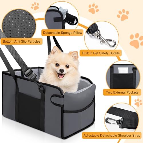 Portable Dog Car Seat for Small Dogs, Puppy Car Seat, Grey - Image 3