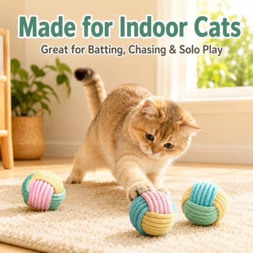 Cat Chew Balls – 6-Pack Rope Cat Toys with Crinkle Sound, Soft and Durable, for Indoor Cats, Kittens, Teeth & Gum Health - Image 6