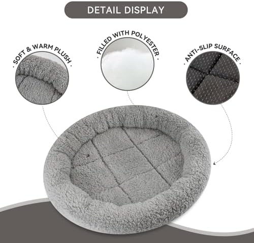 Enjoying Plush Cat Bed Mat, 15.75" Round, Self Warming Dog Bed with Pillow, Puppy Kitty Relying/Curling Sleep Cushion, Warm Bed for Small to Medium Dogs Cats Rabbits, Antiskid Bottom, Medium - Image 5