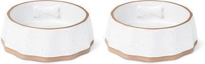 Fringe Studio Speckled Bone Small Sculpted Ceramic Pet Bowl W/Exposed Clay (5.25" Diameter x 1.75" H, 10 fl.oz.), PetShop Collection (779SM001) (Pack of 2)