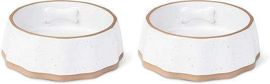 Fringe Studio Speckled Bone Small Sculpted Ceramic Pet Bowl W/Exposed Clay (5.25" Diameter x 1.75" H, 10 fl.oz.), PetShop Collection (779SM001) (Pack of 2)