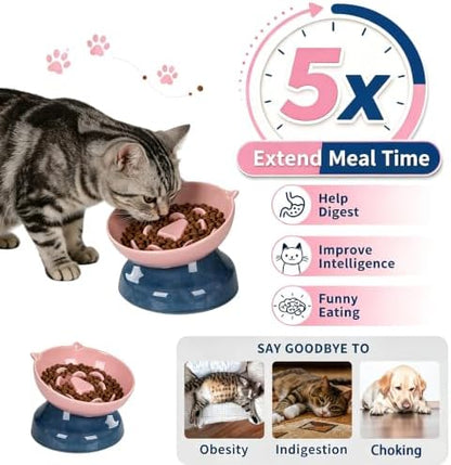 Ceramic Slow Feeder Cat Bowl, 15-Degree Tilted Non-Slip - Image 2