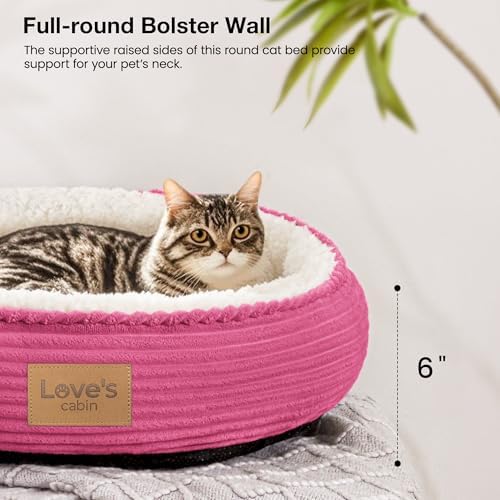 Love's cabin Round Donut Cat and Dog Cushion Bed, 20in Pet Bed for Cats or Small Dogs, Anti-Slip & Water-Resistant Bottom, Super Soft Durable Fabric Pet beds, Washable Luxury Bed Hot Pink - Image 5
